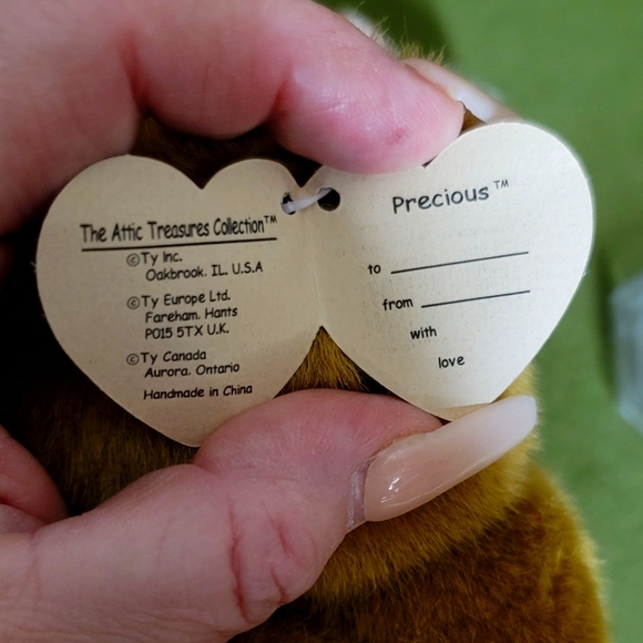 Ty Attic Treasures Bear Named Precious Brown Joints w/ pillow & PJ Hat 12" NWT - Picture 5 of 10